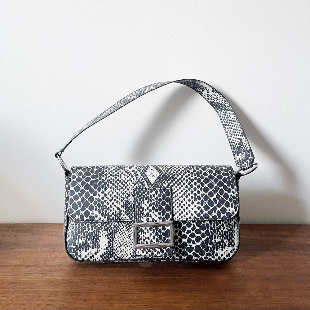 Faux Snakeskin Purse with Silver Details